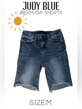 Judy Blue Medium Blue Distressed Bermuda Denim Shorts